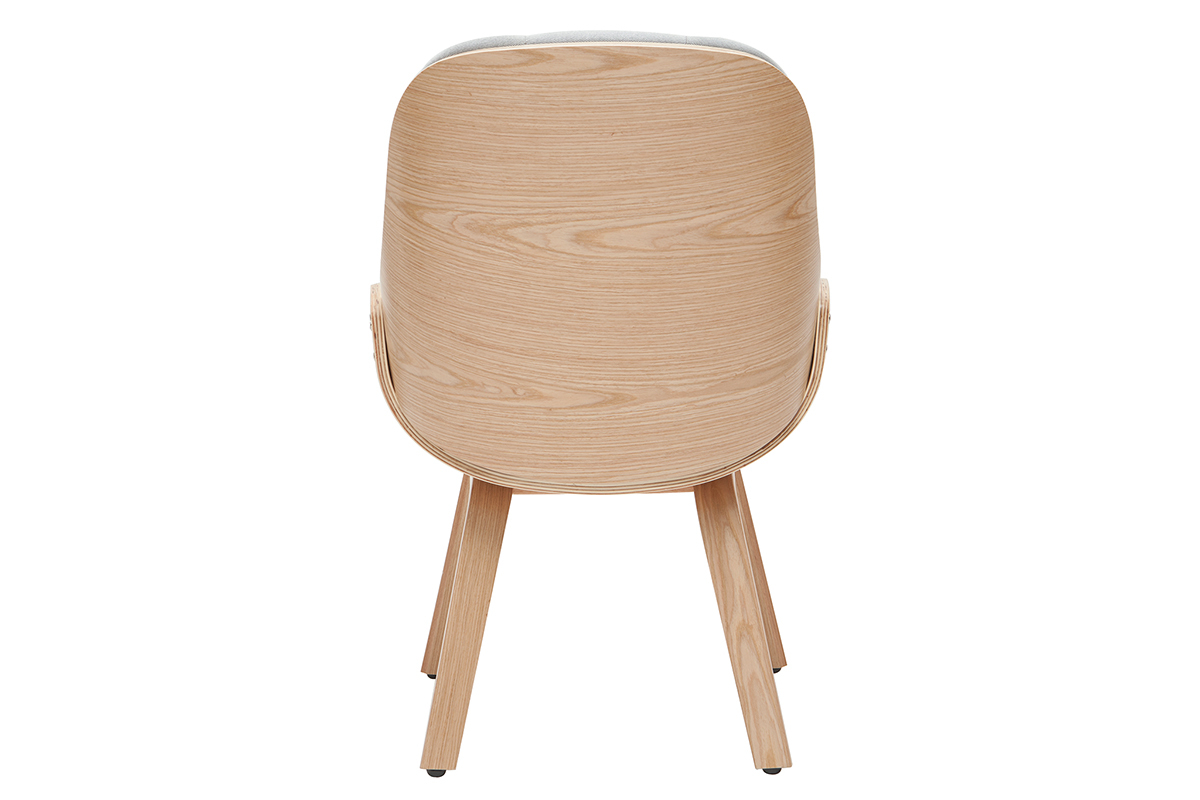 Poltrona di design con poggiapiedi in tessuto grigio chiaro e legno VIVI