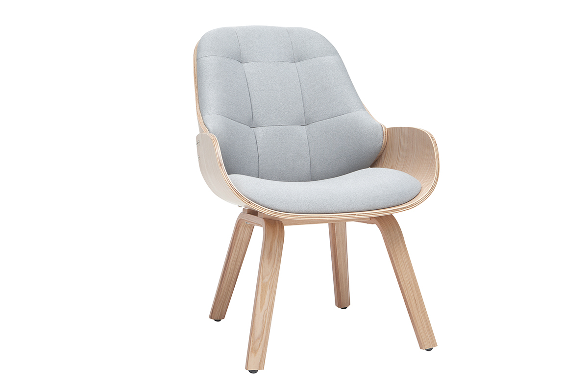 Poltrona di design con poggiapiedi in tessuto grigio chiaro e legno VIVI