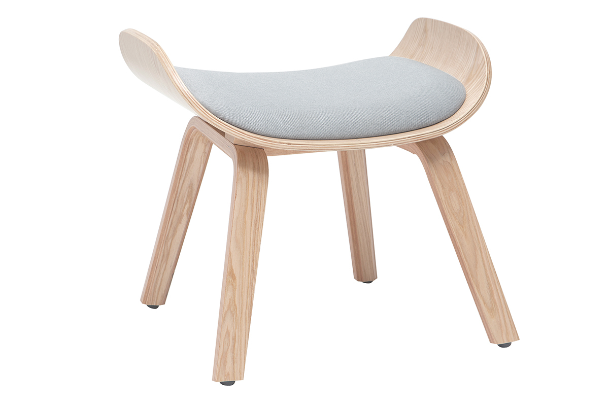 Poltrona di design con poggiapiedi in tessuto grigio chiaro e legno VIVI