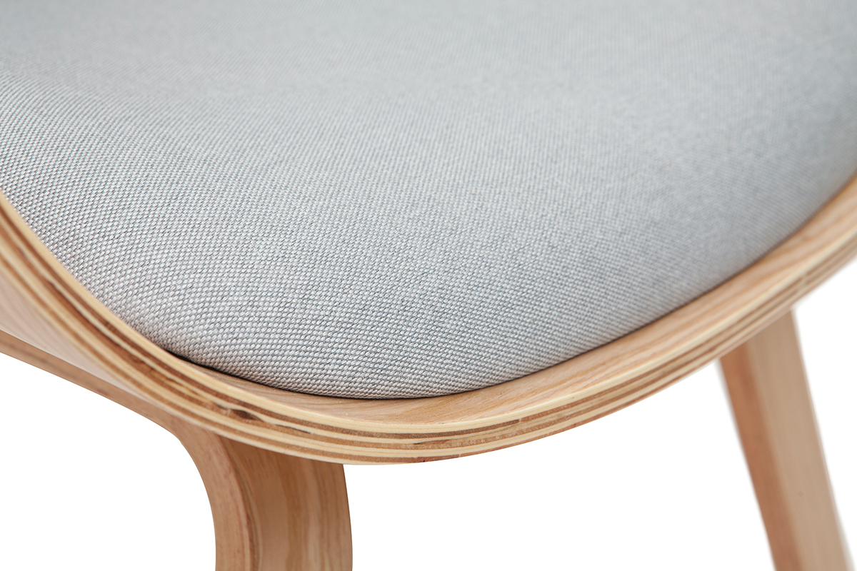 Poltrona di design con poggiapiedi in tessuto grigio chiaro e legno VIVI