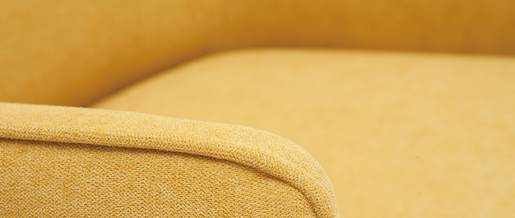 Poltrona di design in tessuto effetto velluto giallo senape LAURENS