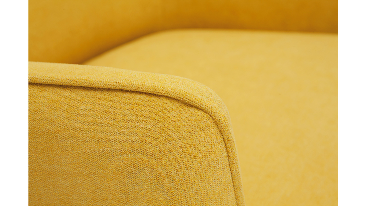 Poltrona di design in tessuto effetto velluto giallo senape LAURENS