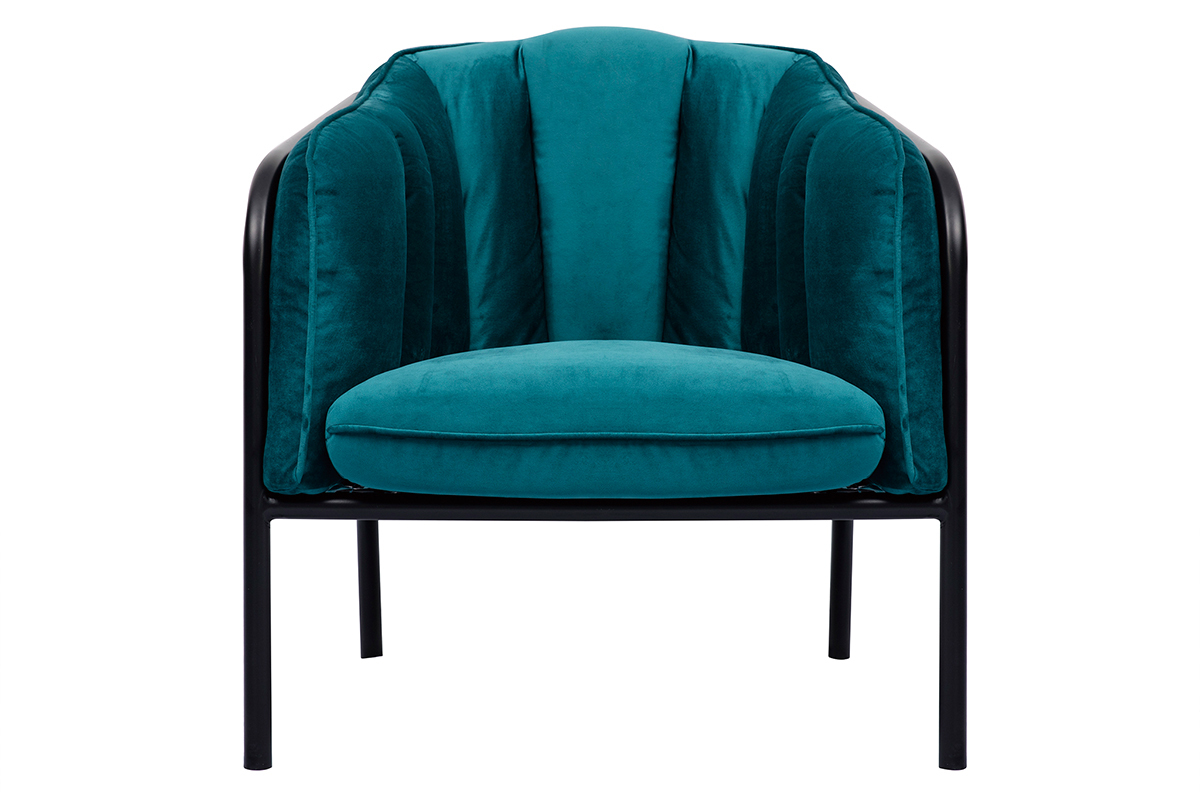 Poltrona di design in velluto blu petrolio MALONE