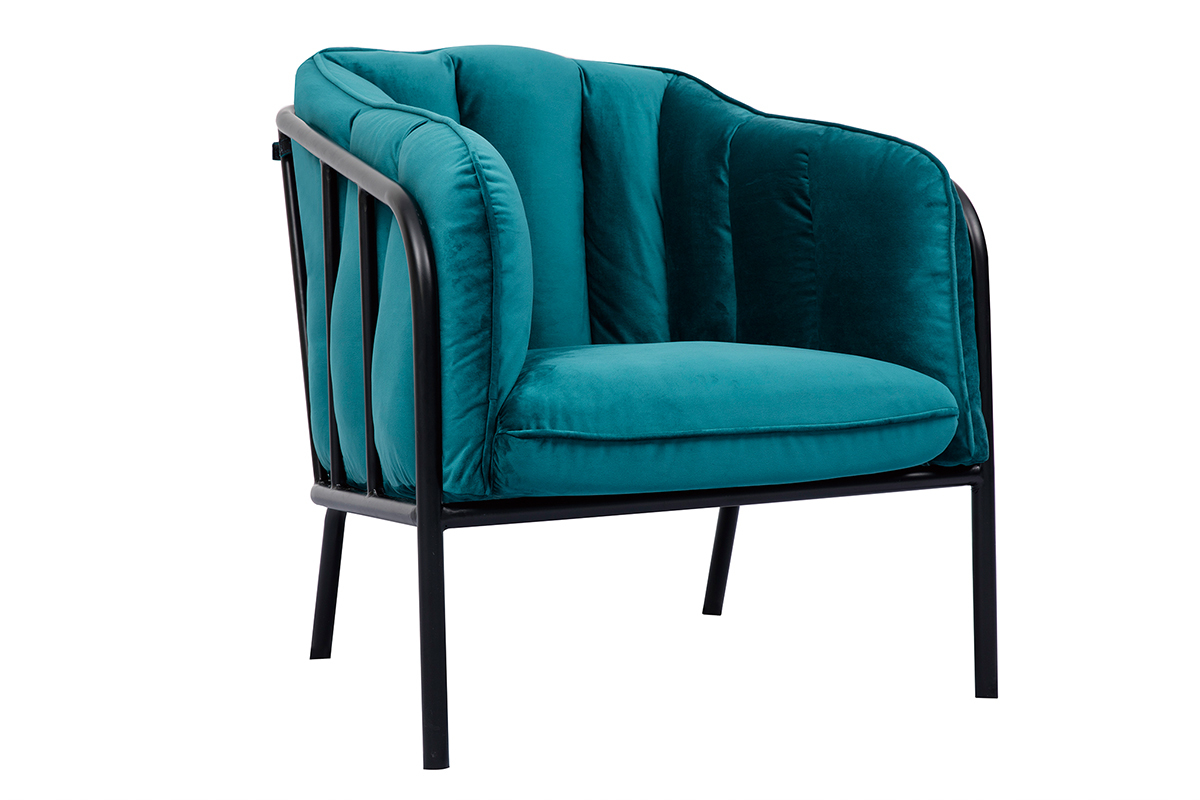 Poltrona di design in velluto blu petrolio MALONE