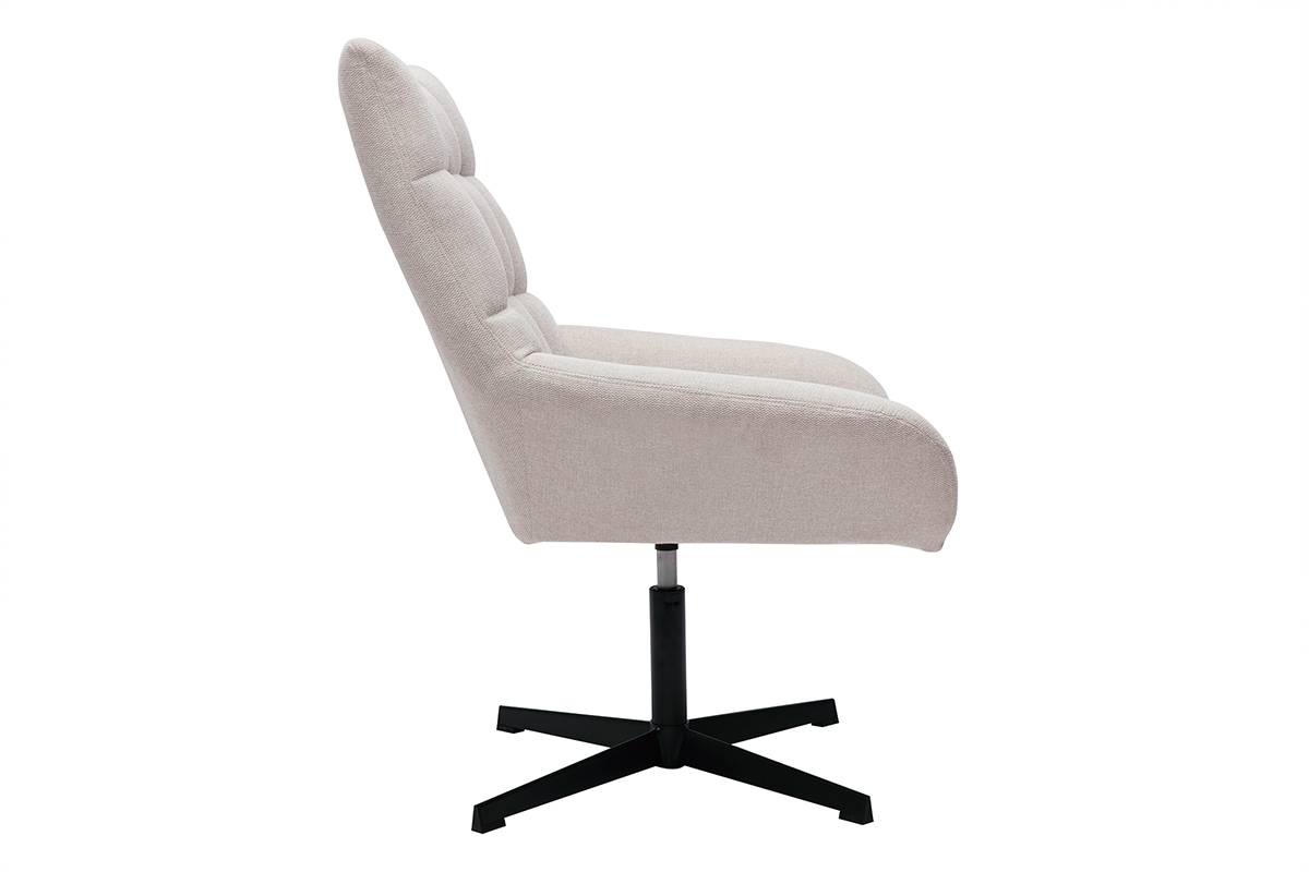 Poltrona girevole design in tessuto effetto velluto testurizzato beige KING