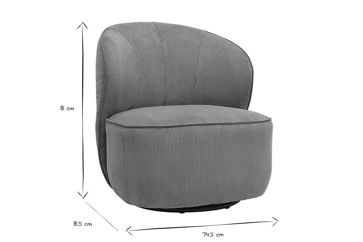 Dimensions della poltrona design girevole AMBER: altezza 81 cm, profondit� 81,5 cm, larghezza 74,5 cm in nero e bianco.