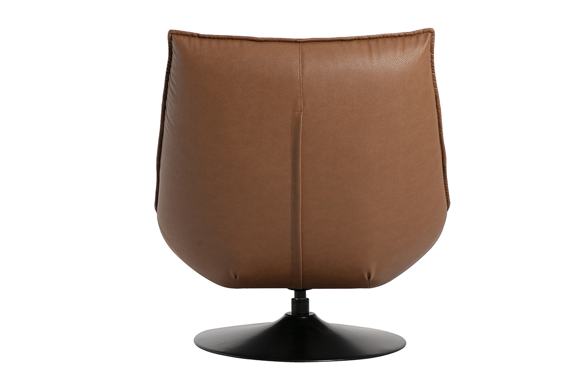 Vista posteriore della poltrona girevole in pelle marrone con base in metallo nero HUXLEY.