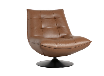Poltrona girevole in pelle marrone e metallo nero HUXLEY