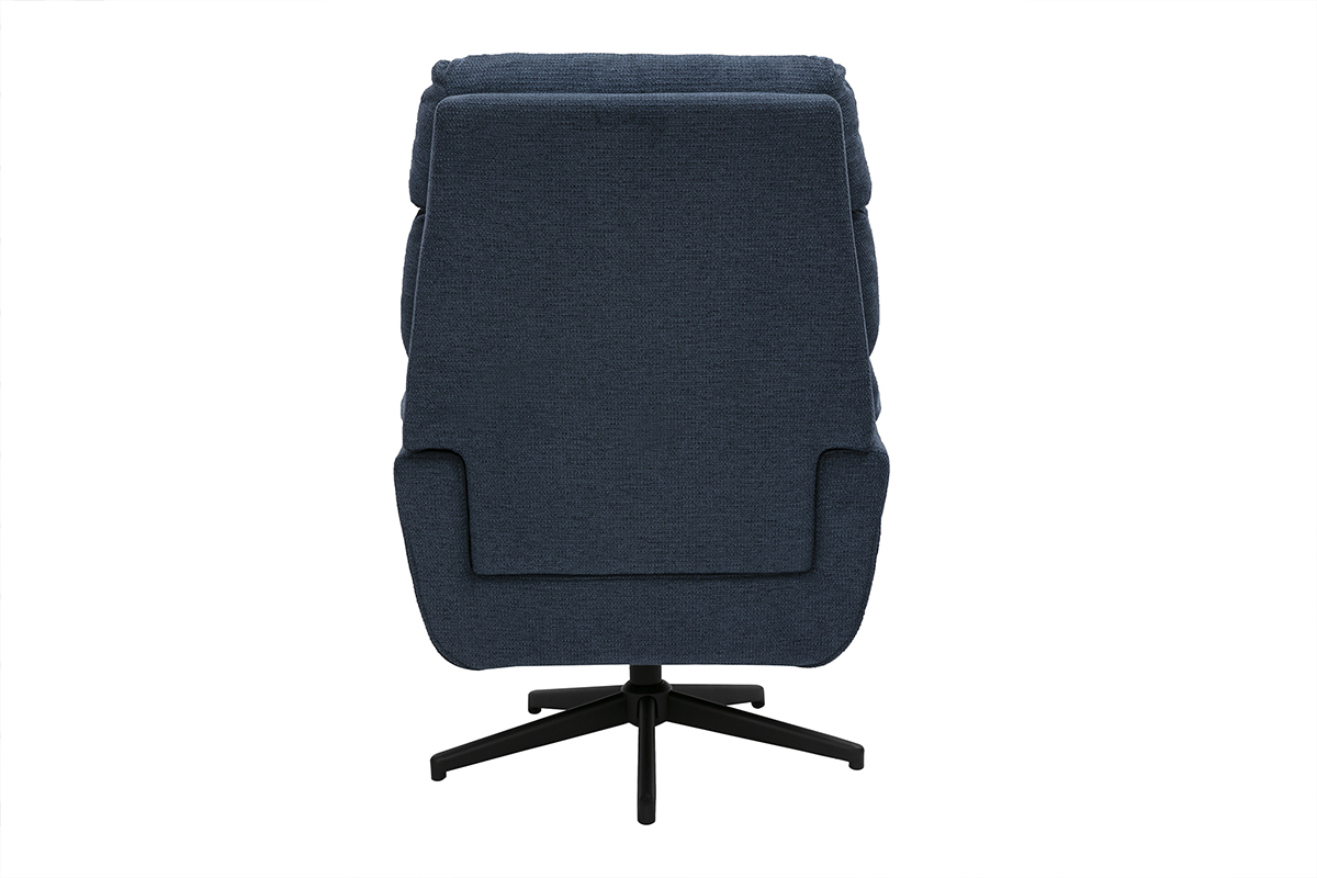 Poltrona girevole in tessuto chenille blu scuro e metallo nero JONAH