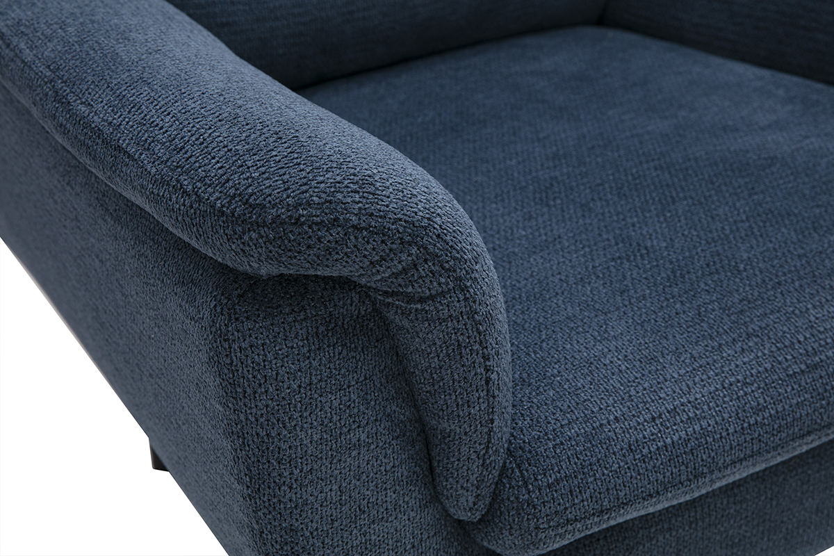 Poltrona girevole in tessuto chenille blu scuro e metallo nero JONAH