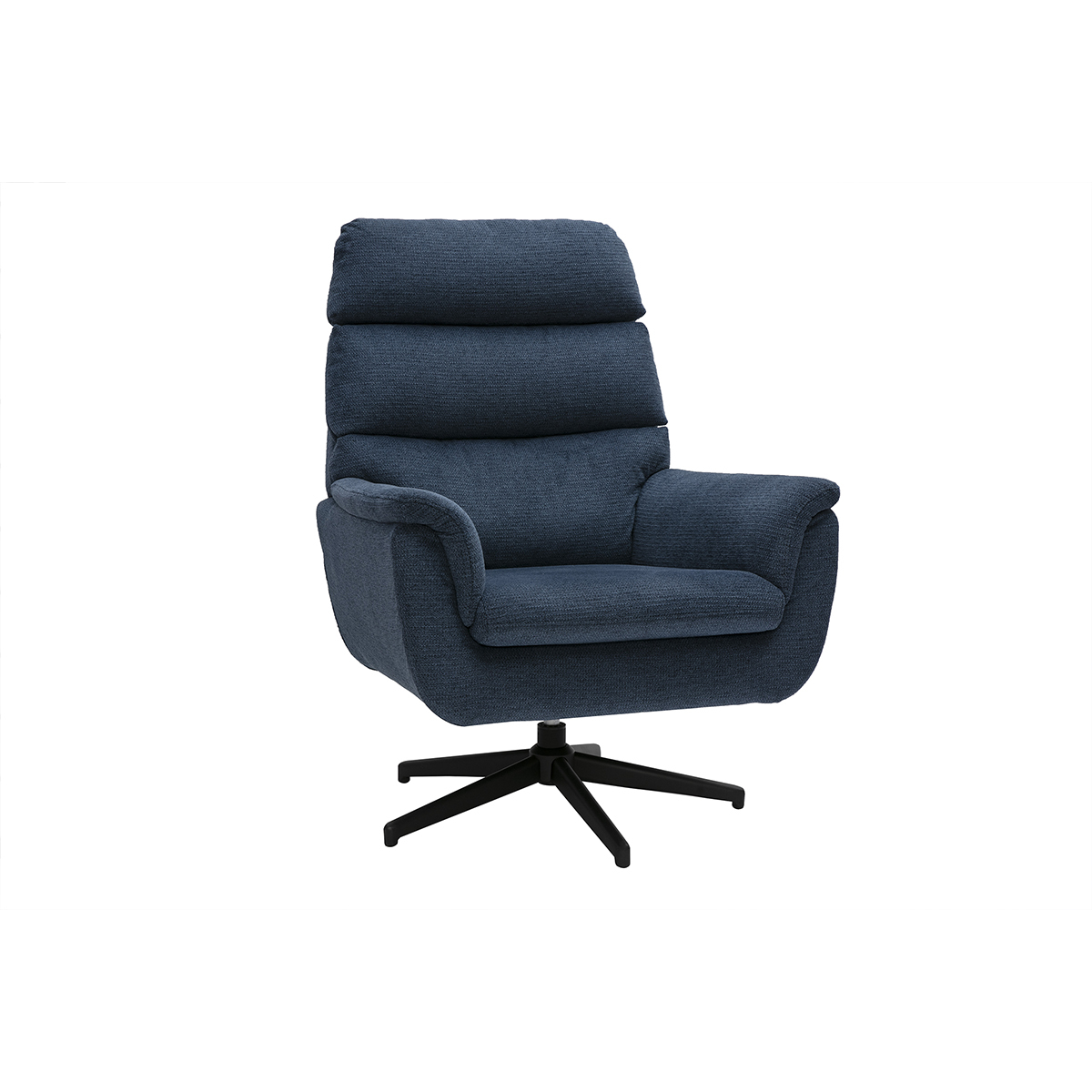 Poltrona girevole in tessuto chenille blu scuro e metallo nero JONAH