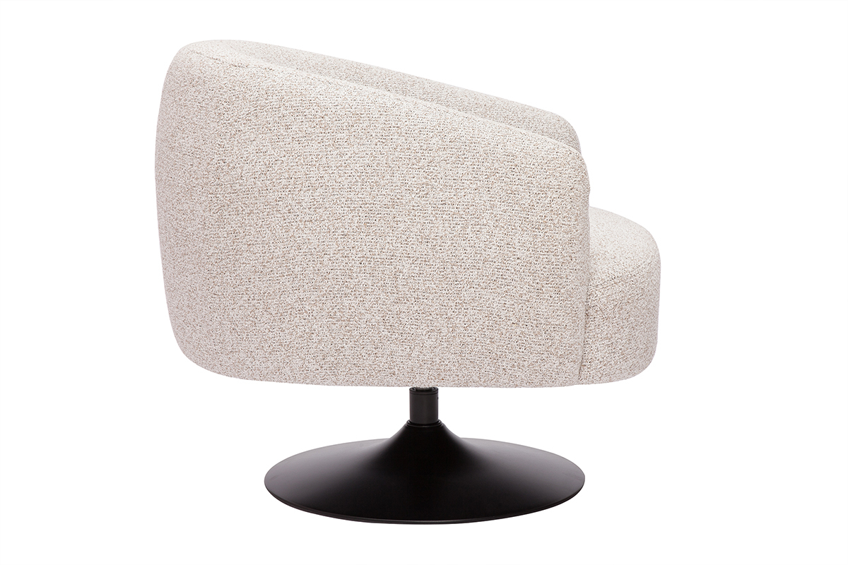 Poltrona girevole in tessuto effetto boucl beige e metallo nero BOWIE