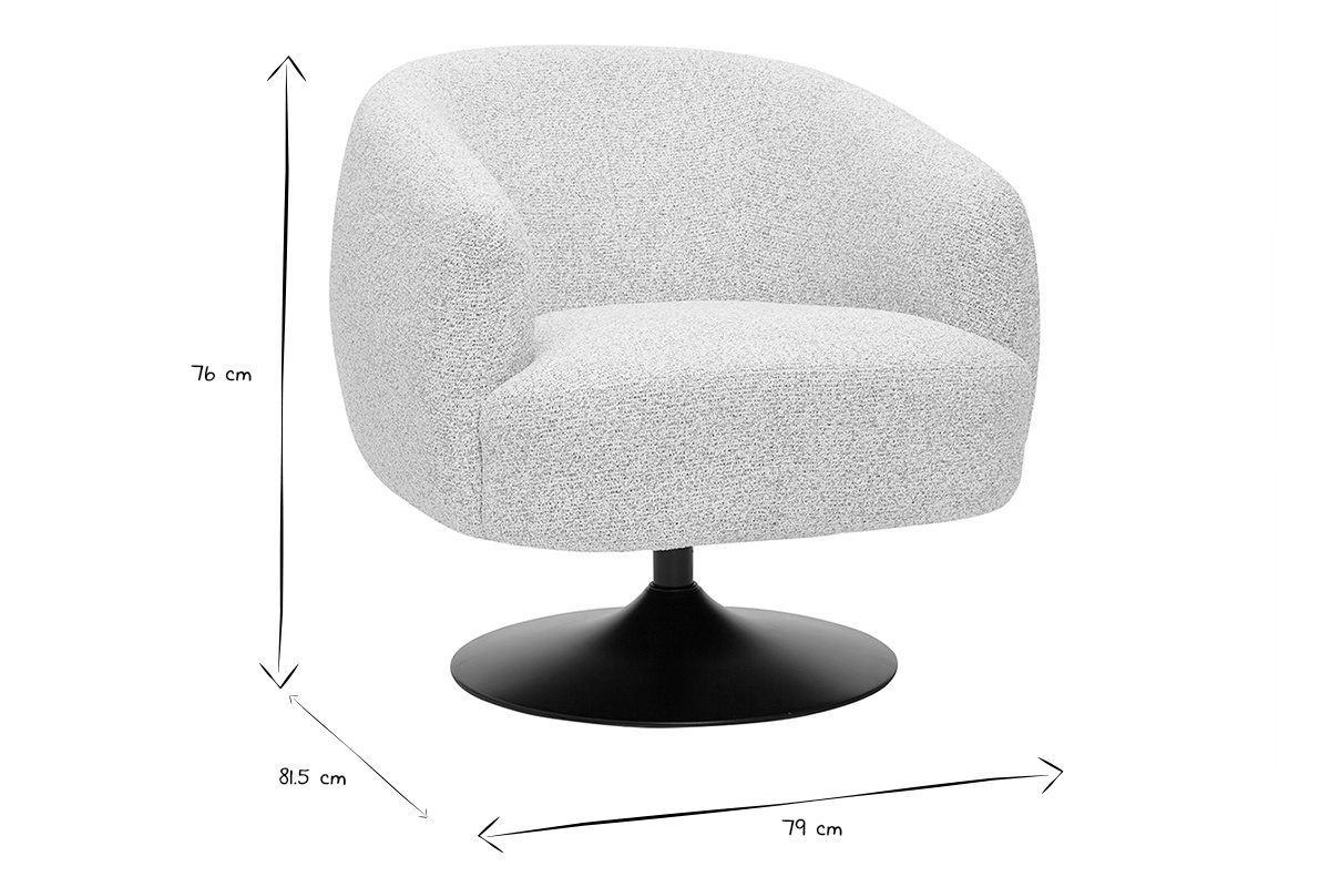 Poltrona girevole in tessuto effetto boucl beige e metallo nero BOWIE