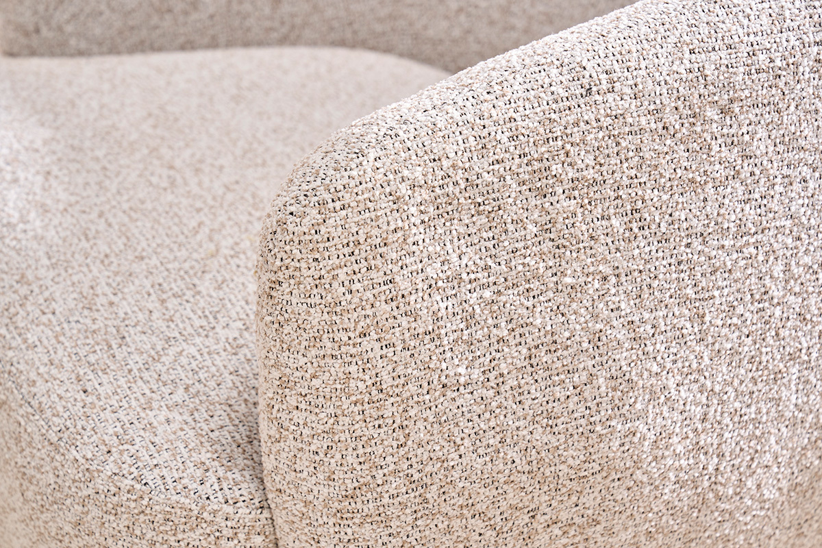 Poltrona girevole in tessuto effetto boucl beige e metallo nero BOWIE