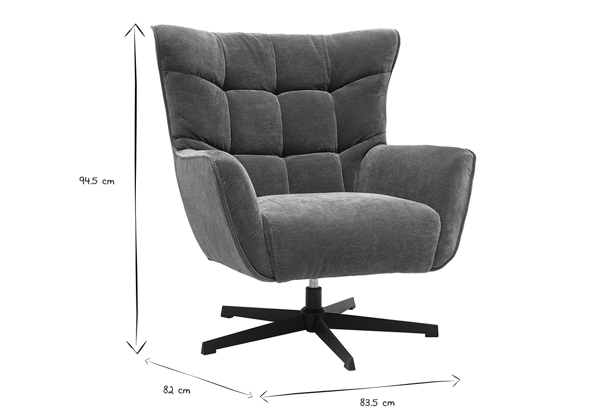Dimensioni della poltrona girevole AVERY in nero e bianco: L83.5 x P82 x H94.5 cm