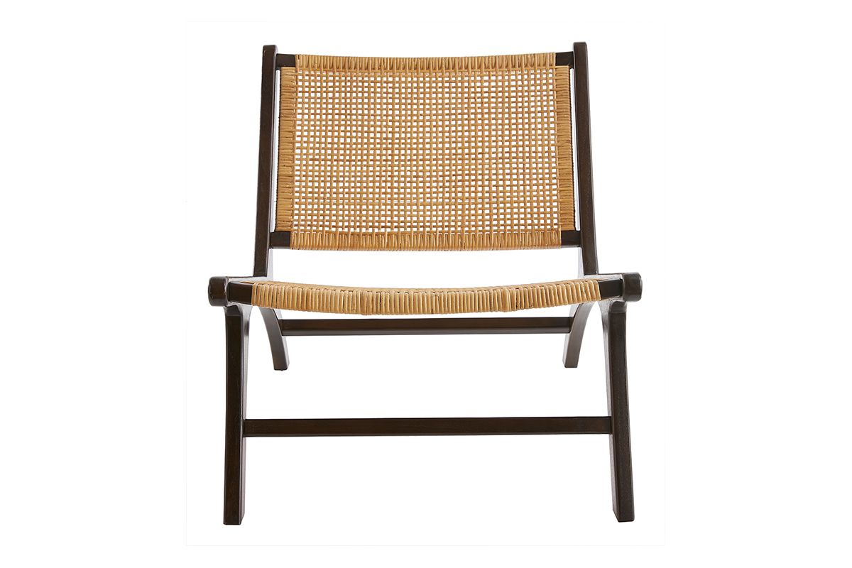 Poltrona in legno massello tinta noce e rattan naturale HAMMA