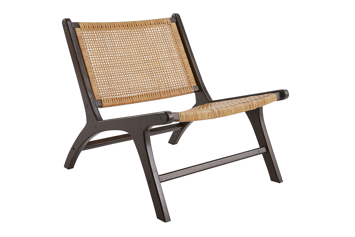 Poltrona in legno massello tinta noce e rattan naturale HAMMA
