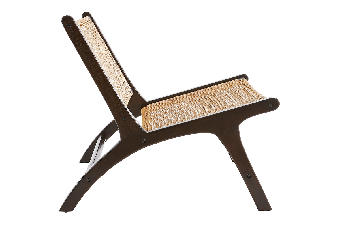 Poltrona in legno massello tinta noce e rattan naturale HAMMA