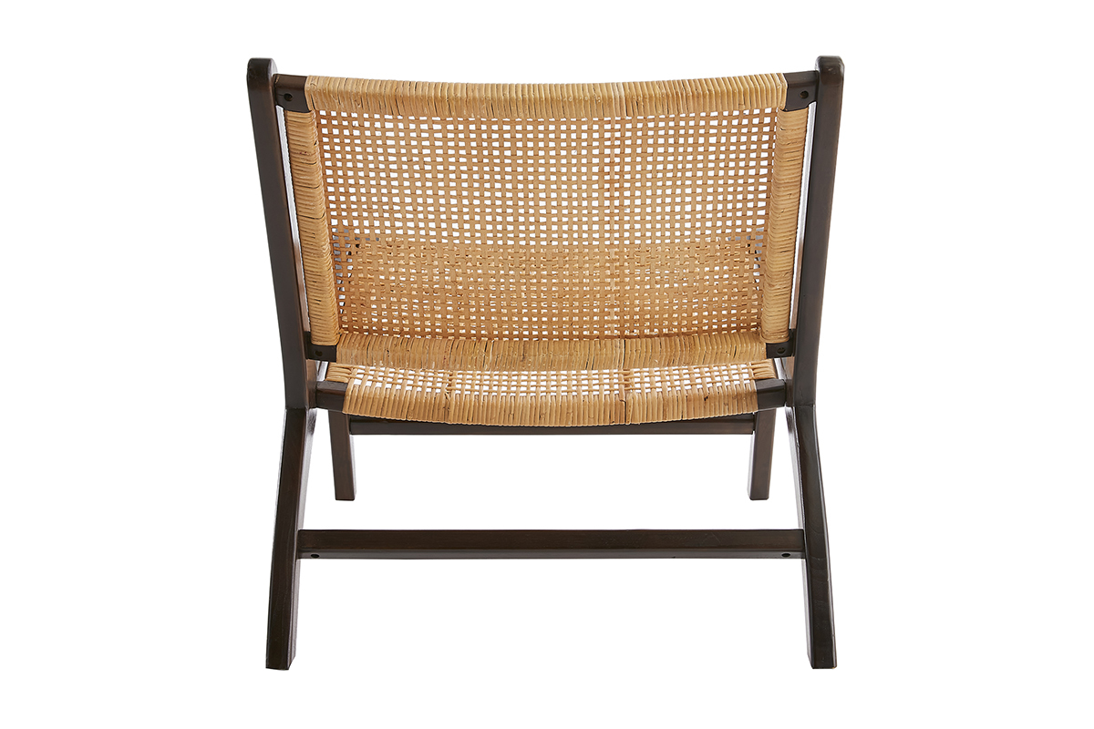 Poltrona in legno massello tinta noce e rattan naturale HAMMA