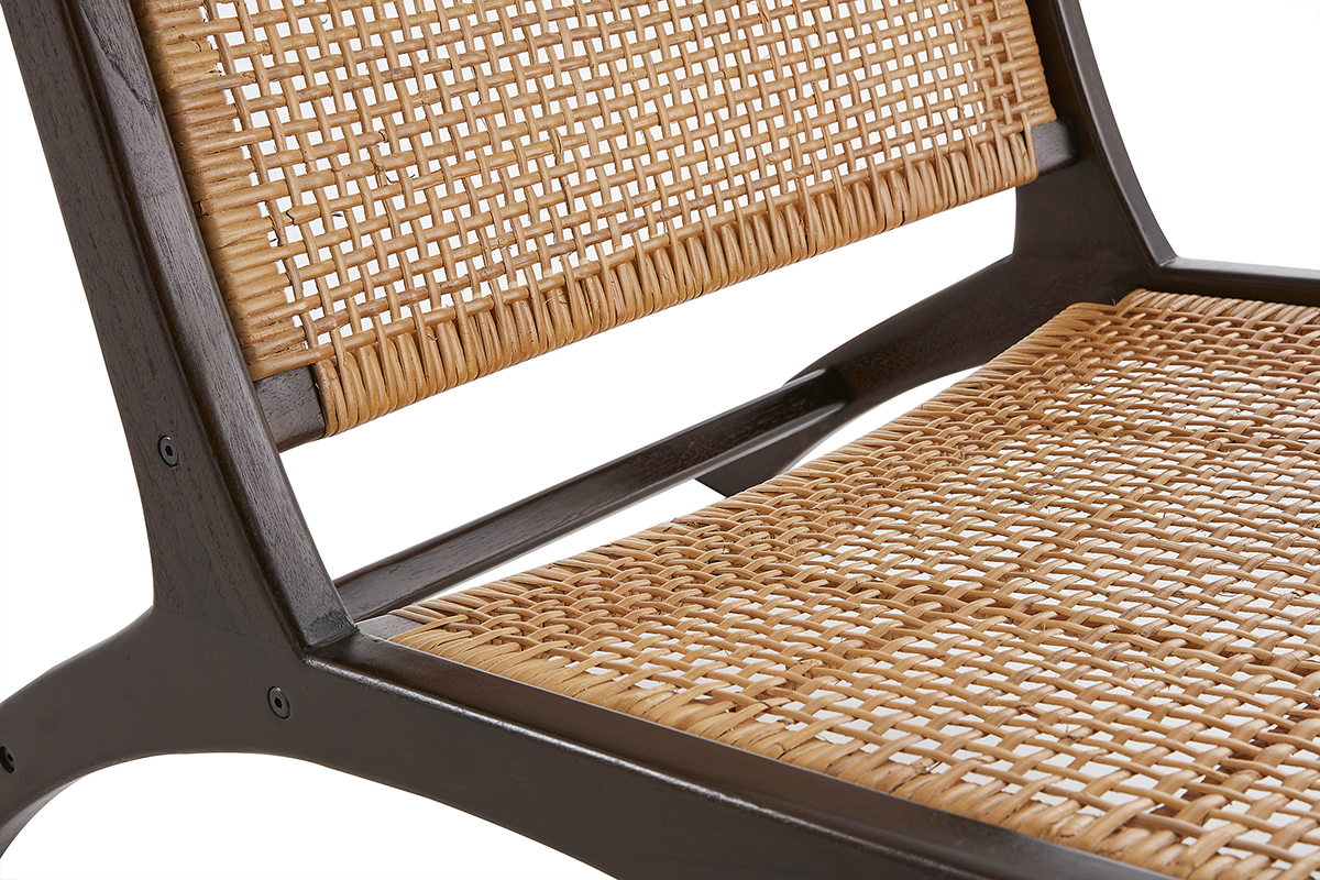 Poltrona in legno massello tinta noce e rattan naturale HAMMA