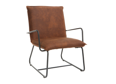 Poltrona in poliuretano di colore marrone e struttura in metallo nero modello MERCY