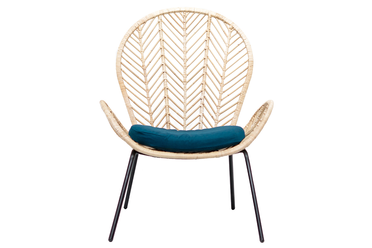 Poltrona in rattan e tessuto blu petrolio PEACOCK