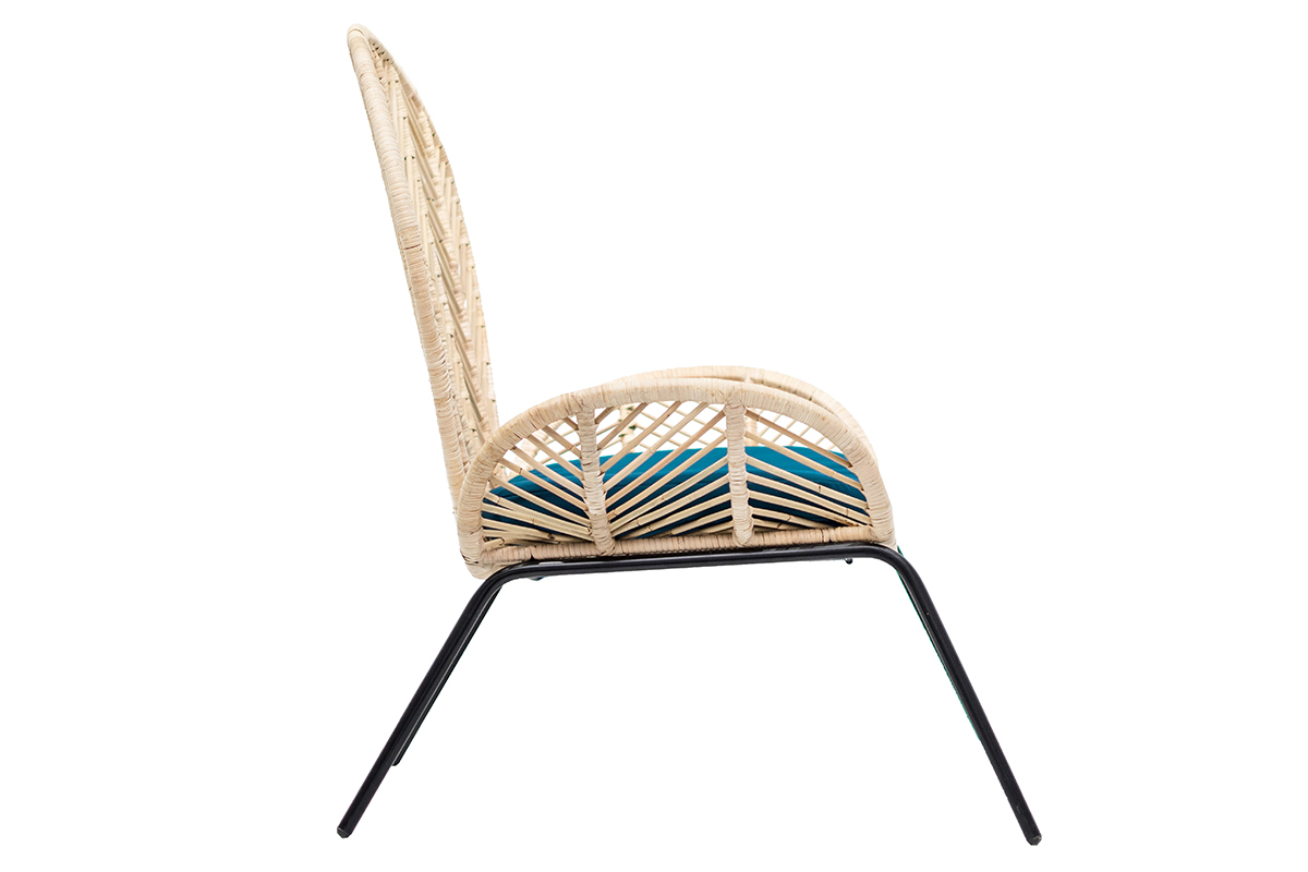 Poltrona in rattan e tessuto blu petrolio PEACOCK