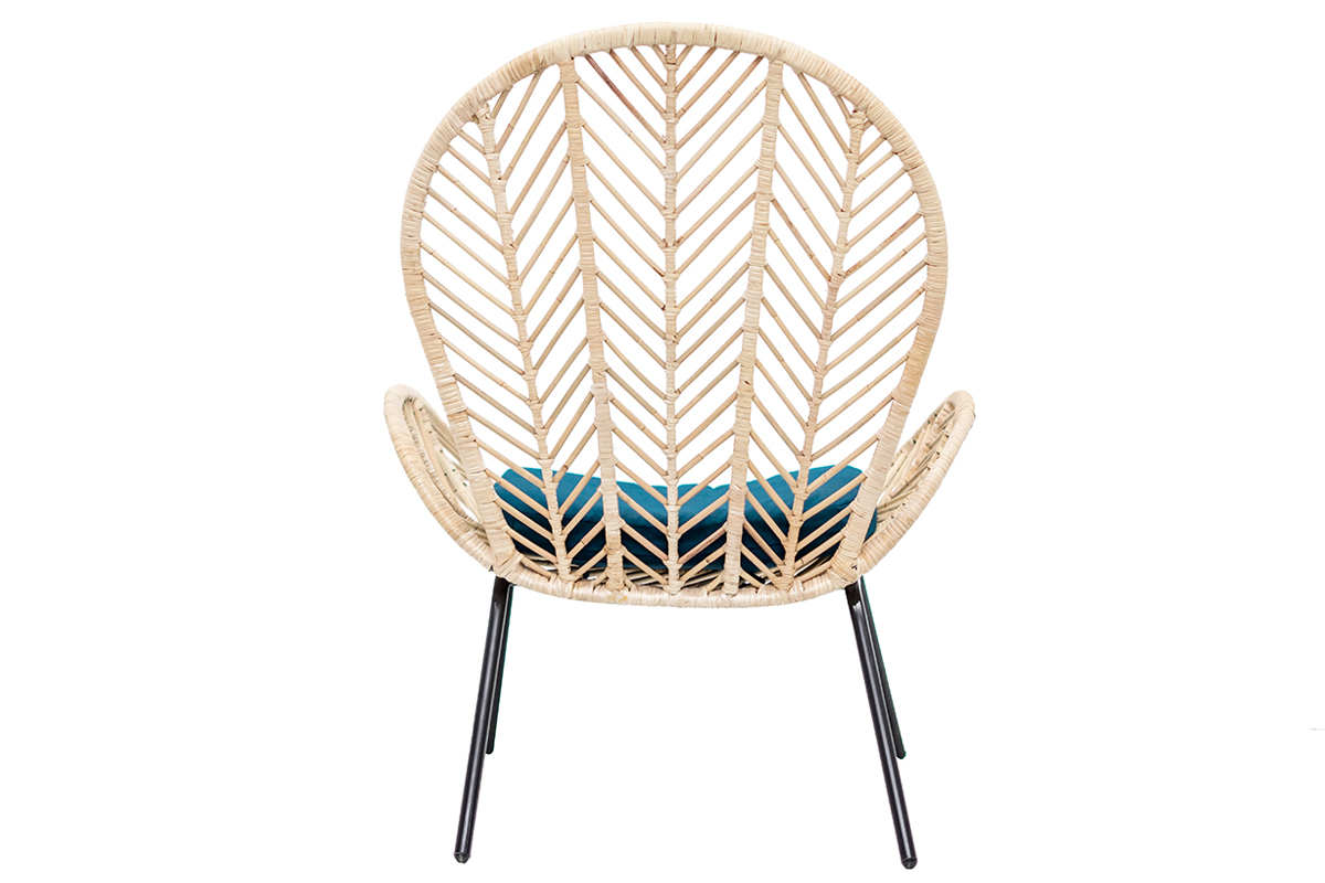 Poltrona in rattan e tessuto blu petrolio PEACOCK