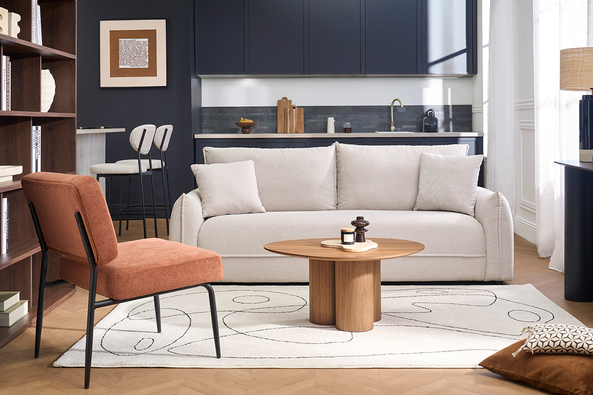 Poltrona in tessuto ciniglia terra bruciata e metallo nero VEDANA