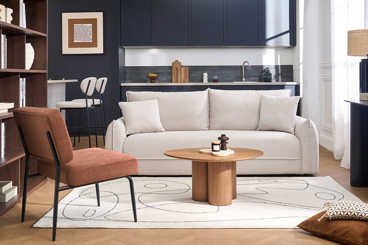 Poltrona in tessuto ciniglia terra bruciata e metallo nero VEDANA