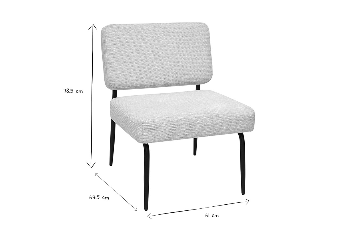 Poltrona in tessuto di ciniglia beige e metallo nero VEDANA