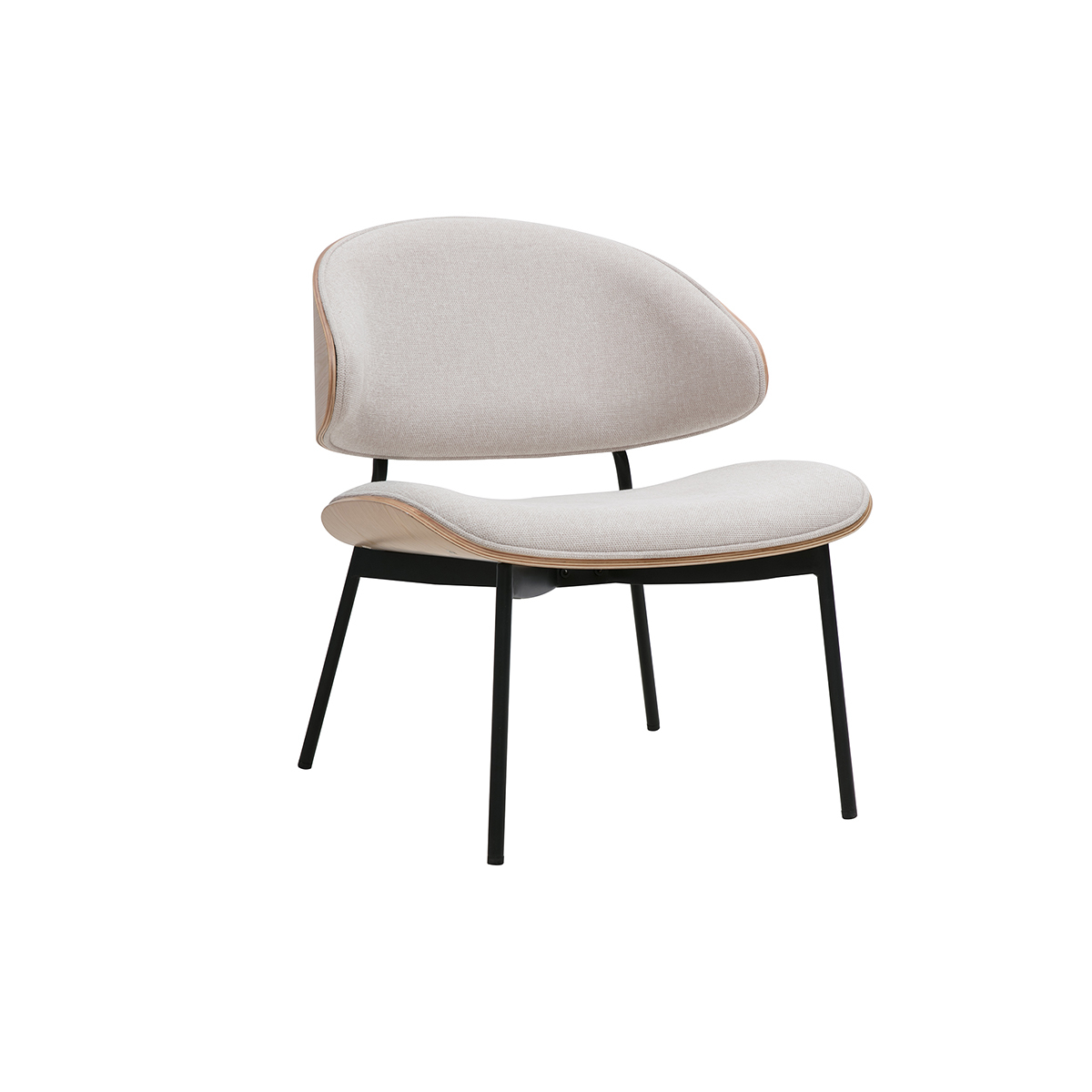 Poltrona in tessuto effetto velluto beige, legno chiaro e metallo nero FABULO