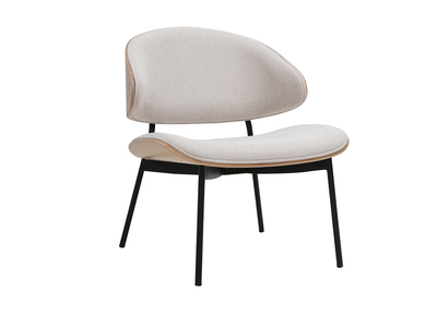 Poltrona in tessuto effetto velluto beige, legno chiaro e metallo nero FABULO