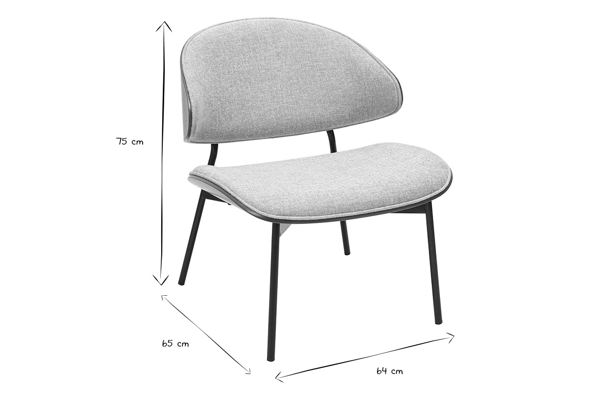 Poltrona in tessuto effetto velluto grigio testurato, legno scuro e metallo nero FABULO