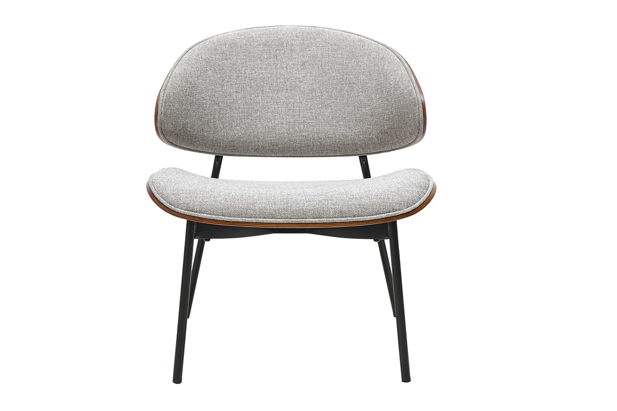 Poltrona in tessuto effetto velluto grigio testurato, legno scuro e metallo nero FABULO