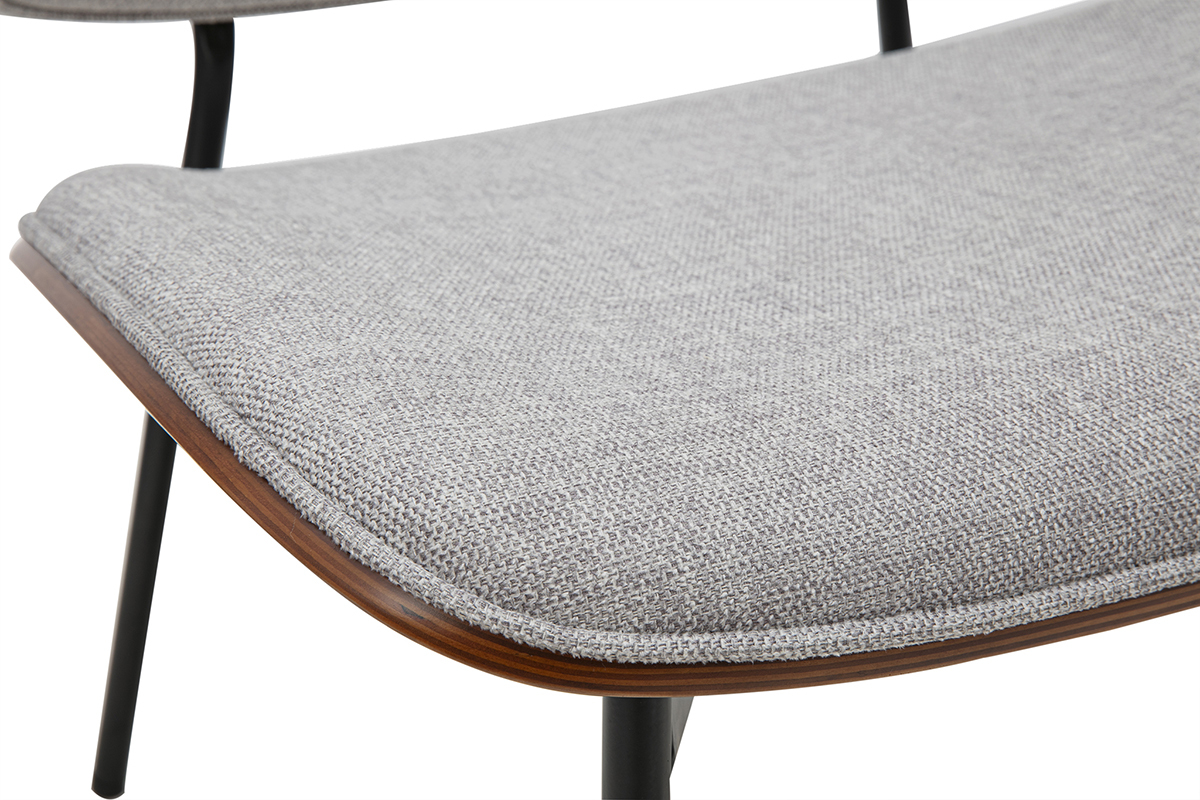 Poltrona in tessuto effetto velluto grigio testurato, legno scuro e metallo nero FABULO