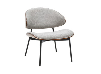 Poltrona in tessuto effetto velluto grigio testurato, legno scuro e metallo nero FABULO