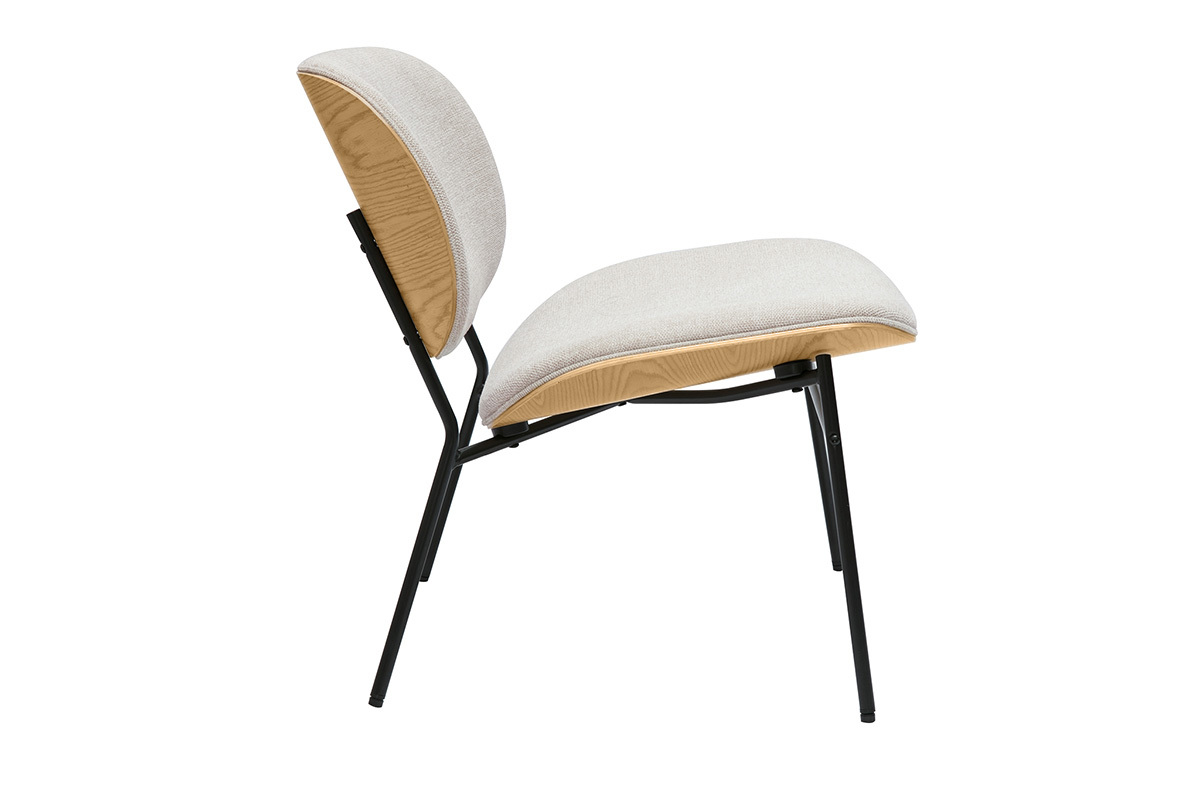 Poltrona in tessuto effetto velluto testurizzato beige e metallo nero SHELBY