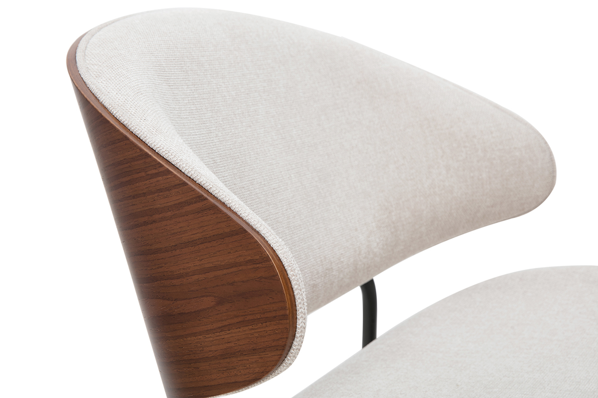 Poltrona in tessuto effetto velluto testurizzato beige, legno scuro e metallo nero FABULO