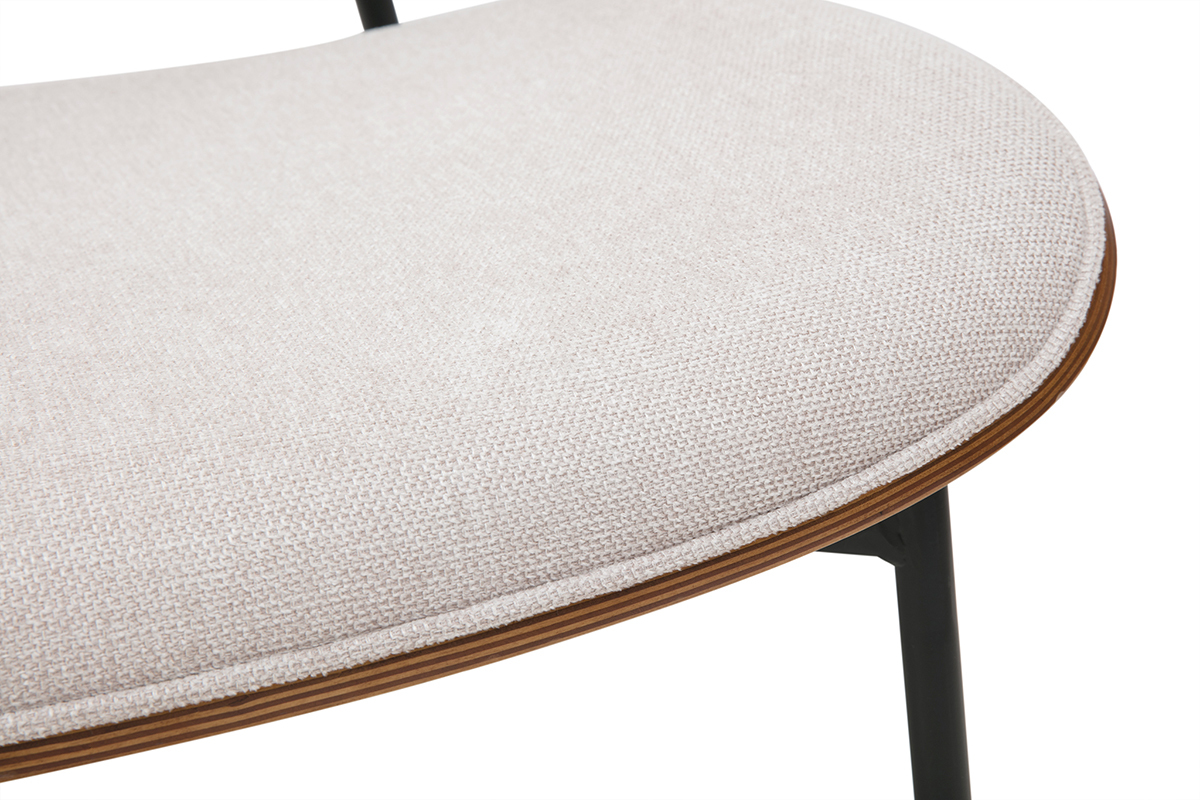 Poltrona in tessuto effetto velluto testurizzato beige, legno scuro e metallo nero FABULO