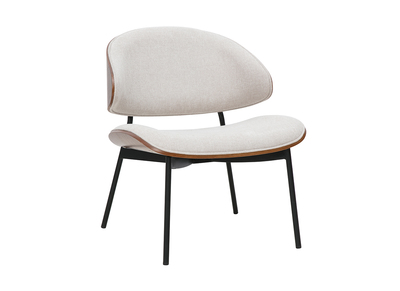 Poltrona in tessuto effetto velluto testurizzato beige, legno scuro e metallo nero FABULO