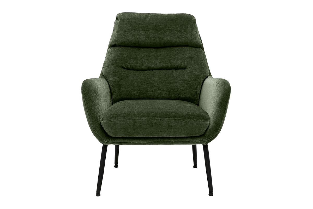 Poltrona in tessuto effetto velluto verde kaki e metallo nero BENI