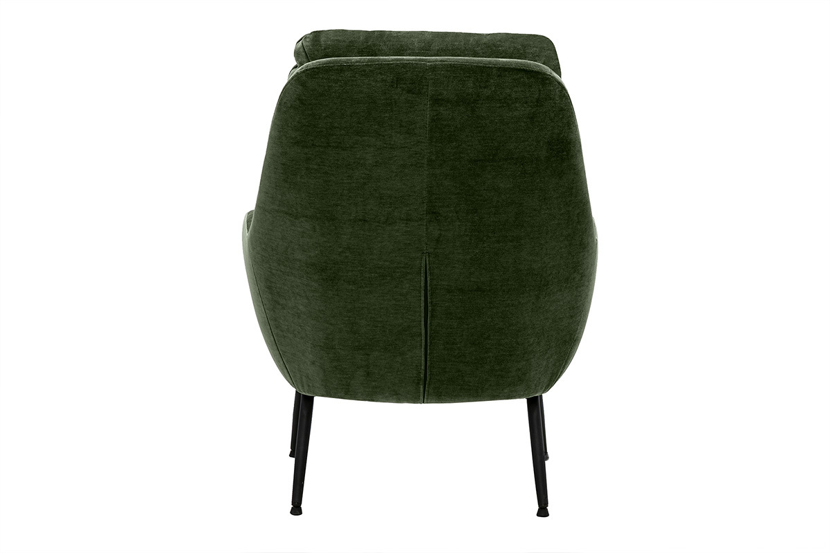 Poltrona in tessuto effetto velluto verde kaki e metallo nero BENI