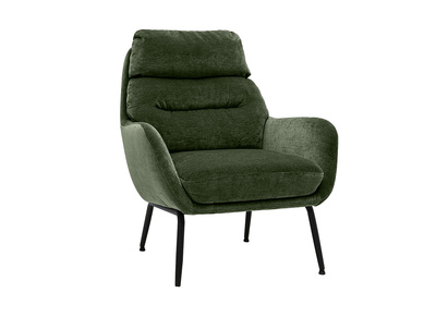 Poltrona in tessuto effetto velluto verde kaki e metallo nero BENI