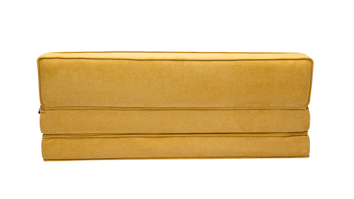 Poltrona letto 2 posti in tessuto effetto velluto giallo senape KATY