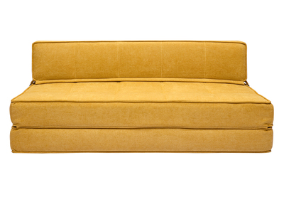 Poltrona letto 2 posti in tessuto effetto velluto giallo senape KATY