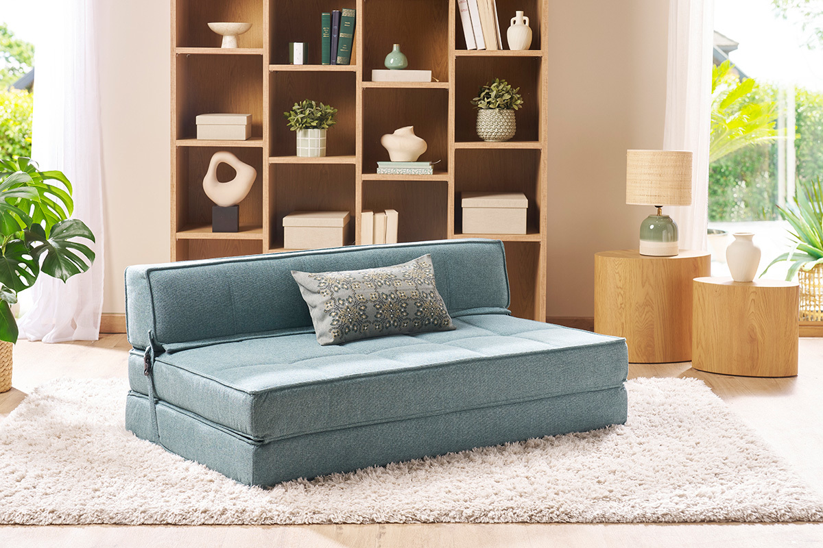 Poltrona letto 2 posti in tessuto grigio-verde KATY