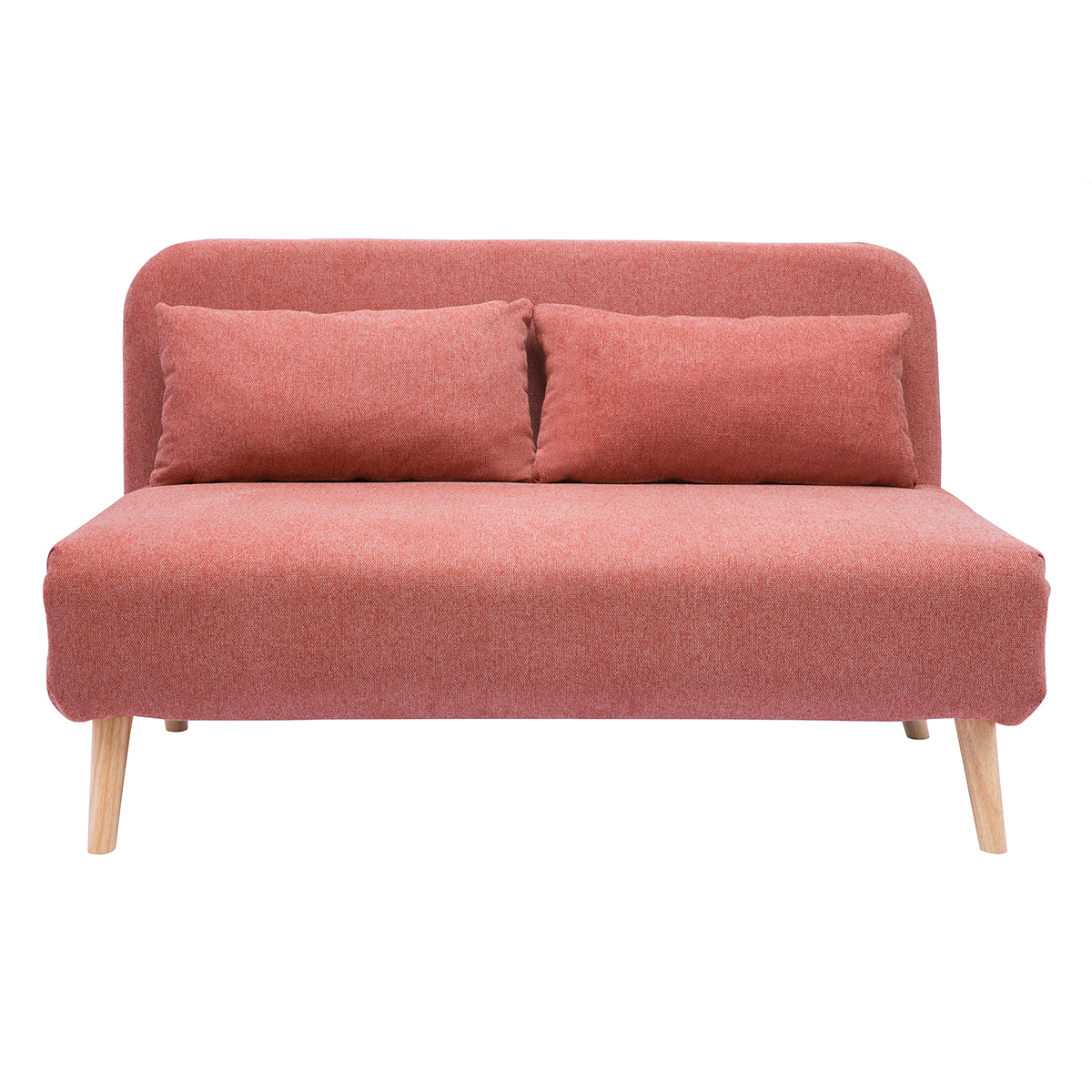 Poltrona letto 2 posti trasformabile in tessuto effetto velluto terracotta e legno chiaro AMIKO