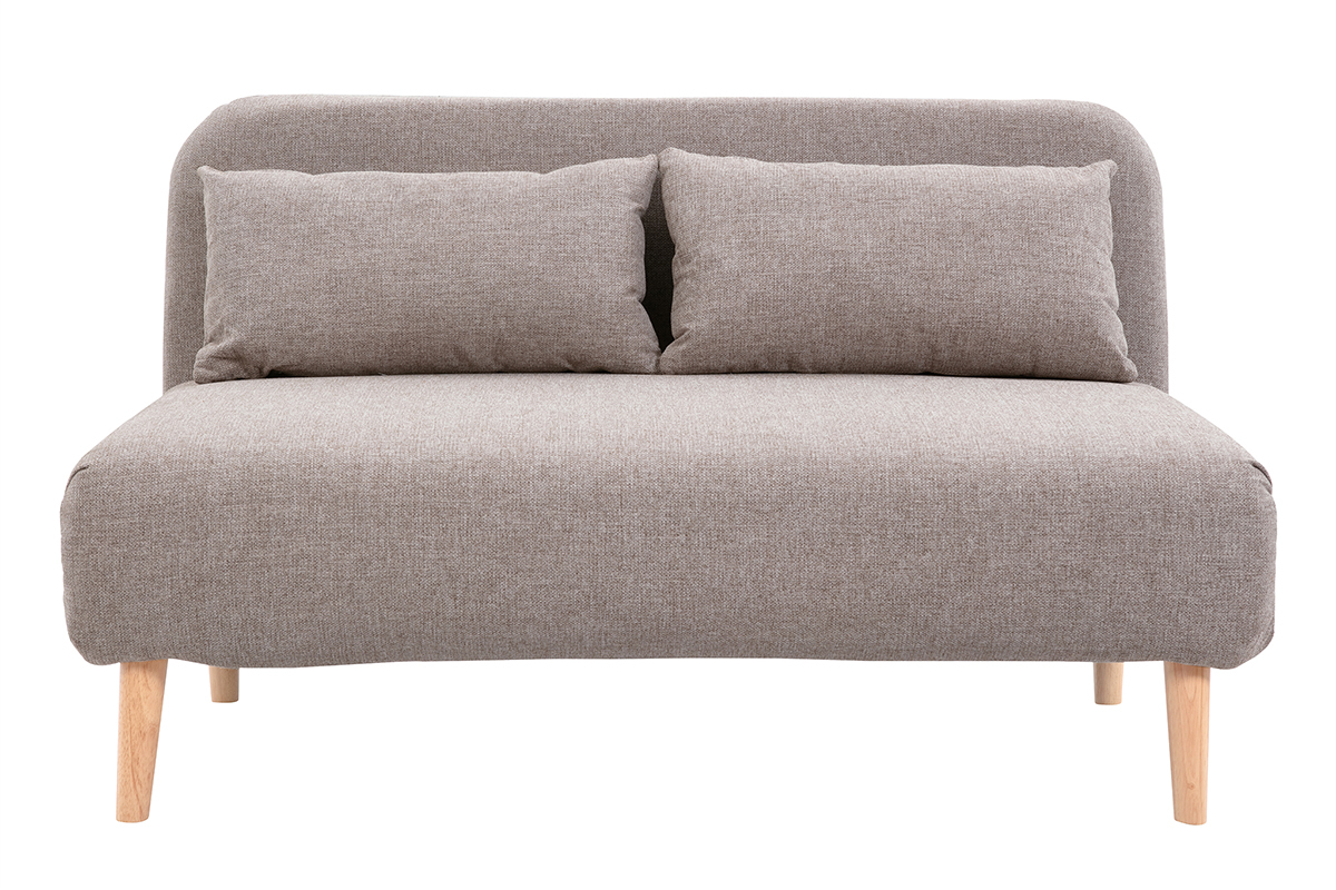 Poltrona letto a 2 posti convertibile in tessuto color talpa e legno chiaro AMIKO