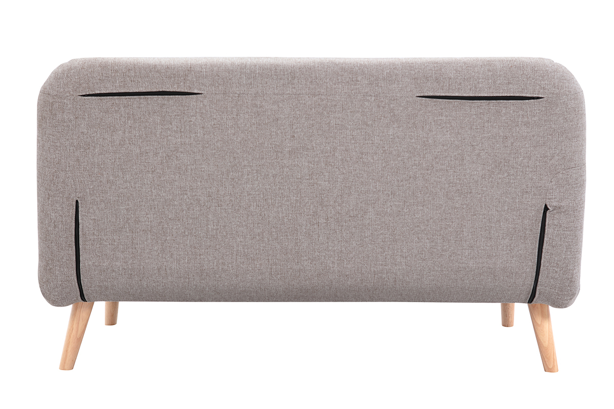 Poltrona letto a 2 posti convertibile in tessuto color talpa e legno chiaro AMIKO